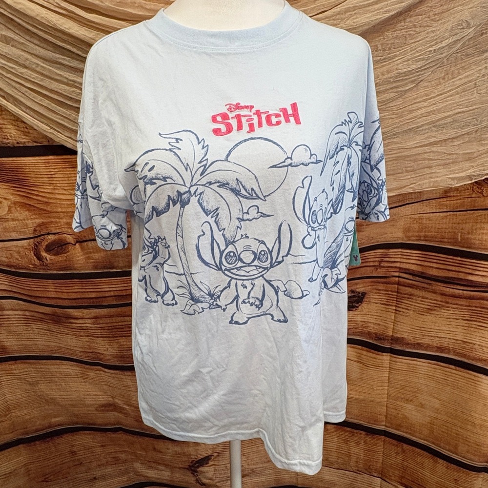 Disney Womens Light Blue Emboidered/Screen Printed Short sleeve Stitch Tee Sz S